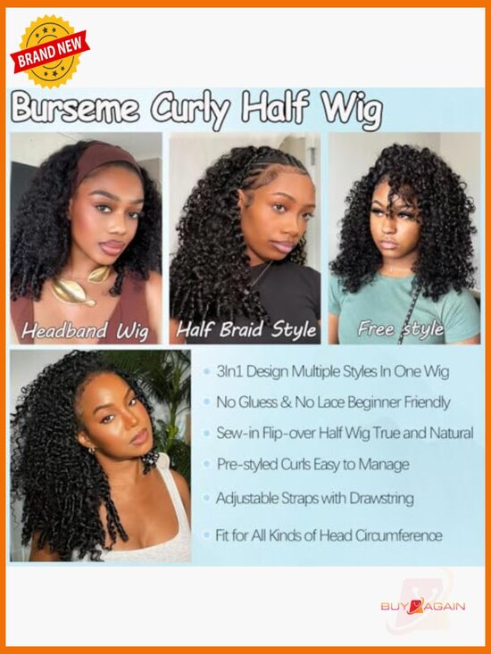 Half Wig Human Hair Burmese Curly 200% Density 3 In 1 Seamless Flip Over main image 5